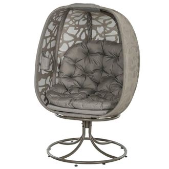 Matteo Swivel Padded Egg Lounge Chair - Foldable Metal Frame - Sand Brown