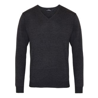 Premier Heren Gebreid Katoen Acryl V Hals Sweatshirt (Houtskool)