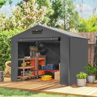 OUTSUNNY 8 x 4 ft Garden Storage Shed with Roll-up Zipper Door, Dark Grey