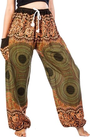 Lofbaz Womens Drawstring Rose 1 Harem Boho Genie Pants Green 3XL