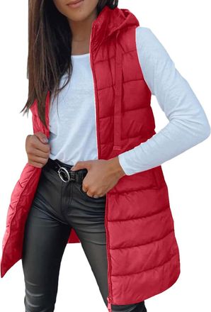 Generic Quilted Gilet for Women UK Ladies Longline Hooded Puffer Jackets Padded Sleeveless Warm Bodywarmers Vest Lightweight Cozy Waistcoat Zipper Transitiona