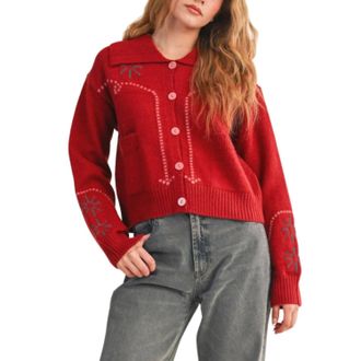 Merci Western Design Cardigan In Cherry Mauve