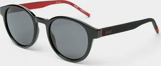 HUGO BOSS Textured temple rounded sunglasses