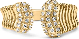 House of Brilliance 14K Yellow Gold Plated Silver 1/4 Cttw Diamond Asymmetrical Open Ring
