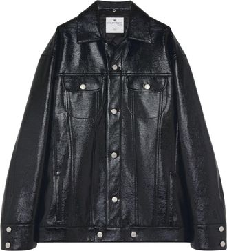 Courr&egrave;ges shine-effect biker jacket - men - Polyurethane/Cotton/Elastane - M - Black