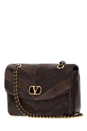 Valentino Garavani Womens Brown Leather And Suede Medium Djuna Shoulder Bag Oakbrownebonybrown Borse A Tracolla