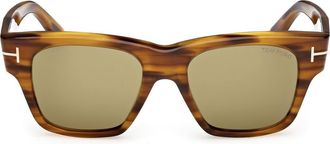 Tom Ford 53mm Square Sunglasses in Striped Brown Honey /Green at Nordstrom
