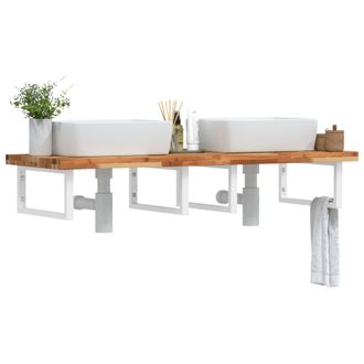 Berkfield Home Basin Shelf Wall Mounted Steel & Solid Wood Acacia in Brown
