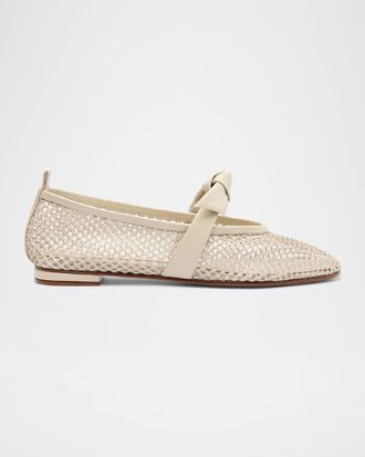 Alexandre Birman Clarita Bow Fishnet Ballerina Flats