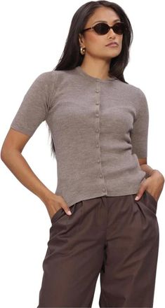 Modstr&ouml;m Truien & Vesten, Dames, Bruin, L, Linnen, Dames Truien & vesten Hirokimd Ss Cardigan