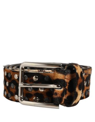 Dolce & Gabbana Leopard Calf Hair Studs Belt - Brown
