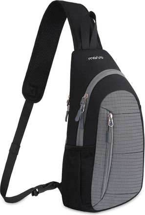 Mosiso Crossbody Sling Bag for Men, Small Cross Body Sling Backpack Over Shoulder Hiking Chest Bag with Front Grid Vertical Pocket for Outdoor Casual Commuti