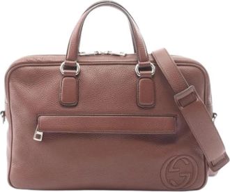 Gucci Pre-owned Briefcase Handbag - Heren - Vintage Handtas - Bruin - ONE Size - Leer - Vintage