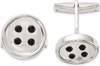 Diamond2Deal Sterling Silver Polished Onyx Button Cuff Links
