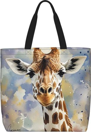Generic Stylish Animal Watercolor Giraffe Tote Bag Lightweight Shopper Bag Reusable Shoulder Bags For Daily Use College Picnic