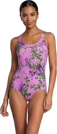 Lands End Tugless Low Leg One Piece Swimsuit in Pink/white Blooms at Nordstrom, Size 14