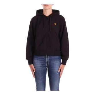 Carhartt Work in Progress Zwarte Hoodie Sweater Logo Rits Zakken - Dames - Hoodies - Zwart - XS - Katoen - Hoodies & sweatvesten