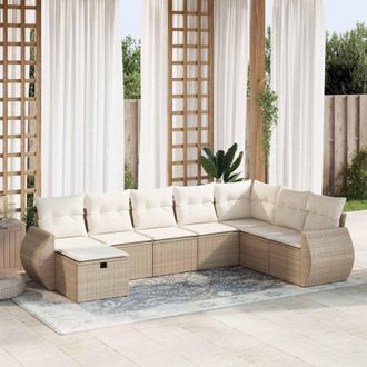 vidaXL Set De Sof&aacute;s De Jard&iacute;n Y Cojines 8 Piezas Rat&aacute;n Sint&eacute;tico Beige Vidaxl