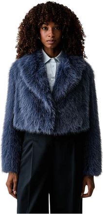Twinset Kort imitatiebont jasje - Dames - Jassen - Blauw - Maat: L Poliester