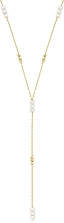 RS Pure by Ross-Simons 3-4mm Cultured Pearl and 14kt Yellow Gold Bead Station Y-Necklace