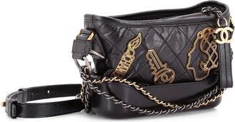 Chanel Gabrielle Embellished Quilted Aged Calfskin Small hobo bag - Zwart