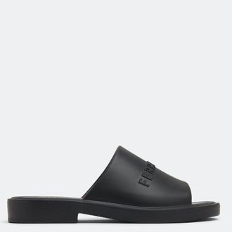 Ferragamo Mens Black Logo-Embossed Slip-On Sandals, Size 6