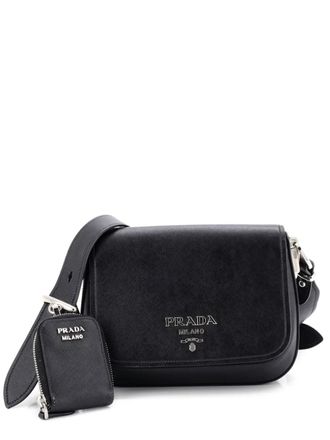 Prada Flap Shoulder Bag Saffiano Leather Small crossbody bag - women - Calf Leather - One Size - Black