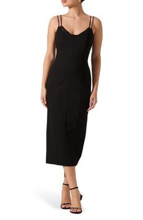 ASTR the Label Allura Peekaboo Lace Trim Midi Dress in Black at Nordstrom Rack, Size X-Small
