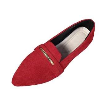 Generic Loafers for Women Slip On Casual Walking Shoes Pointed Toe Solid Color Classic Lightweight Faux Suede Comfortable Dressy Shoes Work Shopping Red