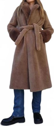 Americandreams Farah Belted Teddy Coat In Chocolate Camel