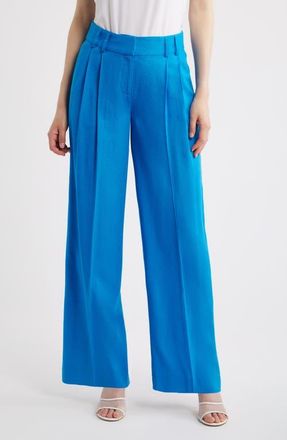 Tahari by ASL Pleated Wide Leg Pants in Blue Jewel at Nordstrom, Size 14P