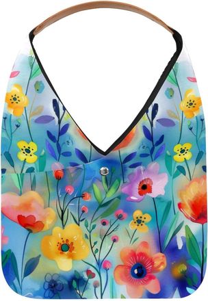 Generic Colorful Flower Paingting Reusable Lightweight Grocery Bags - Foldable Into Compact Pouch, Washable & Sturdy, Multipurpose for Shopping and Travel