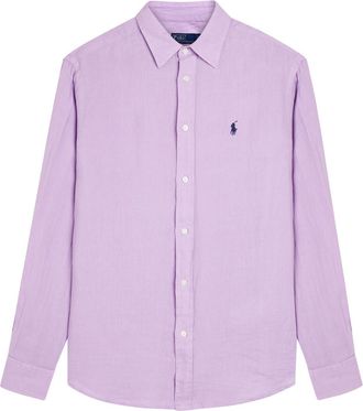 Polo Ralph Lauren Logo-embroidered Linen Shirt - Lilac - XL (UK16 / XL)