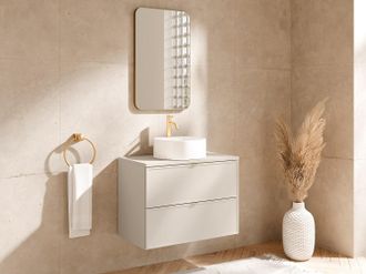 Vente-Unique Mobile bagno sospeso con lavabo da appoggio rotondo Beige 80 cm - ONDIL