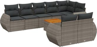 vidaXL Set De Muebles De Jard&iacute;n 9 Pzas Y Cojines Rat&aacute;n Sint&eacute;tico Gris Vidaxl