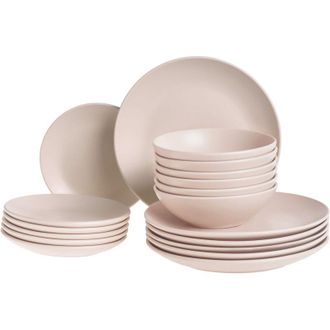 Beliani Set di 18 piatti in gres fatto a mano con finitura smaltata color beige chiaro Vivani