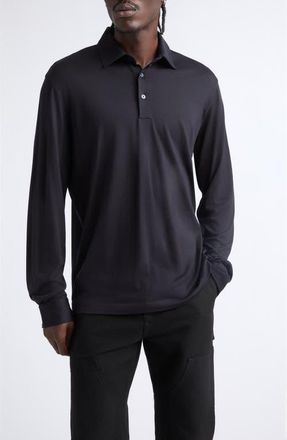 Herno Long Sleeve Wool Jersey Polo in 9200 Navy at Nordstrom, Size X-Large