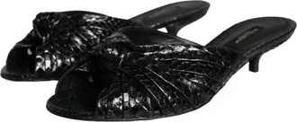 Dolce & Gabbana Womens Black Leather Heels Slides Sandals Shoes Python