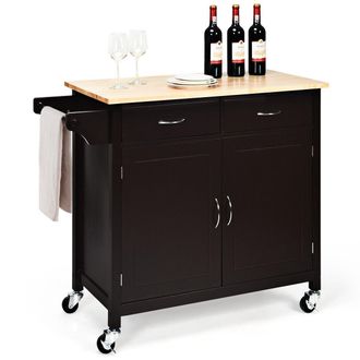 Costway Costway Kitchen Island Rolling Storage Trolley Cart Cupboard 2 Doors Mobile Cabinet W/ 2 Drawers in Brown
