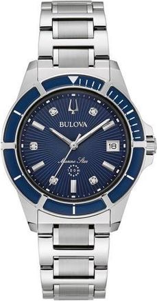 Bulova Marine Star Diamond Bracelet Watch, 34mm in Blue/Silver at Nordstrom Rack