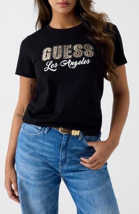 Guess Snake Script Rhinestone Graphic T-shirt in Jblack-Black at Nordstrom, Size X-Large