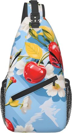 Generic Red Cherries On Blue Background Crossbody Bag Trendy Shoulder Bag Anti Theft Chest Backpack For Cycling Casual Workout