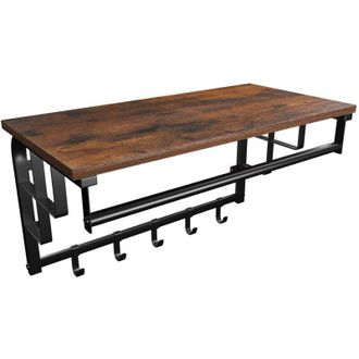Vasagle Vasagle - Perchero De Pared Vintage Con Ganchos, Estante De Pared, Estante Mural De Almacenamiento, Estante De Pared Con Barra Colgante, 5 Ganchos, Pa