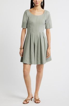 Nordstrom Scoop Neck Linen Blend Dress in Green Chaparral at Nordstrom, Size Xx-Large