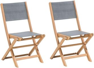 Beliani Beliani - Set of 2 Outdoor Garden Patio Chairs Folding Acacia Grey Seat Backrest Light Wood Cesana