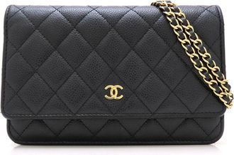 Chanel Black Grained Calfskin Chain/Shoulder Wallet (Pre-Owned)