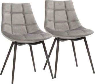 Songmics Juego de 2 Sillas de Comedor, Sillas de Cocina Modernas, Sillas Tapizadas de Ocio con Patas de Hierro y Terciopelo Liso, Gris