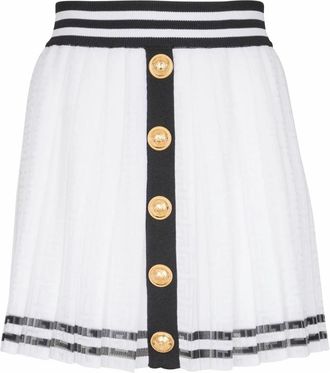 Balmain Geplooide rok van monogram gebreid - Dames - Korte rokken - Wit - 2XS - Rokken