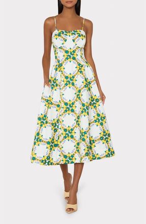 Milly Ivette Print Sleeveless Linen & Cotton Maxi Dress in Yellow Multi at Nordstrom, Size 0