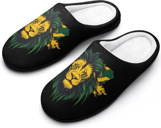Generic Jamaica Flag Lion Womens Slippers Warm House Slippers Indoor House Shoes with Anti-Skid Rubber Sole